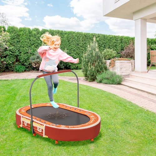 Indoor Trampoline, 55" Foldable Trampoline with Handle, Oval Trampoline for Kids, Play Rebounder, Kids Trampoline Indoor, Gift for Girls Age 3+