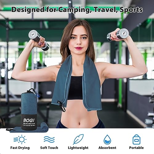BOGI Microfiber Travel Sports Towel-Quick Dry, Soft Lightweight, Absorbent, Compact for Camping, Gym, Yoga, Swimming, Backpacking (L:60''x30''+16''x16''-Nblue)
