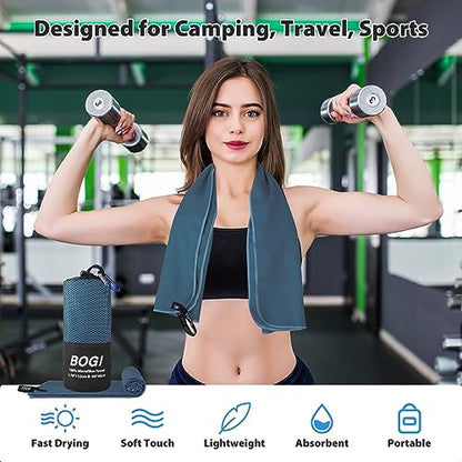 BOGI Microfiber Travel Sports Towel-Quick Dry, Soft Lightweight, Absorbent, Compact for Camping, Gym, Yoga, Swimming, Backpacking (L:60''x30''+16''x16''-Nblue)
