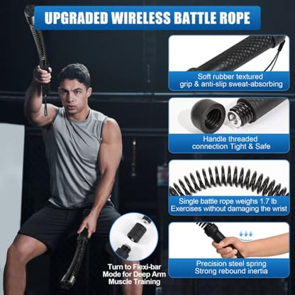 Weighted Ropeless Battle Rope, Cordless Battle Ropes for Home Gym, Workout Rope for Strength Building, Low-Impact HIIT Cardio for Men and Women, Can Be Assembled into a Fitness Stick