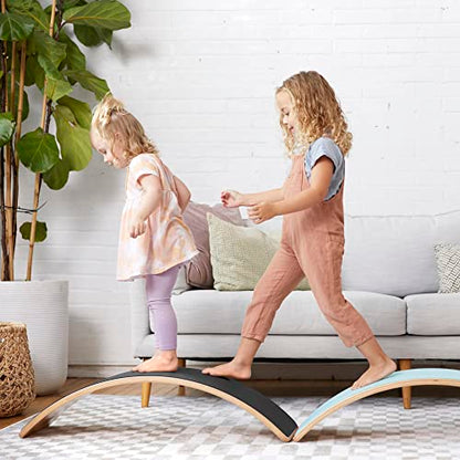 ECR4Kids Wooden Rocking Balance Board with Non-Slip Felt Base, Montessori Toy, Black - color: Black