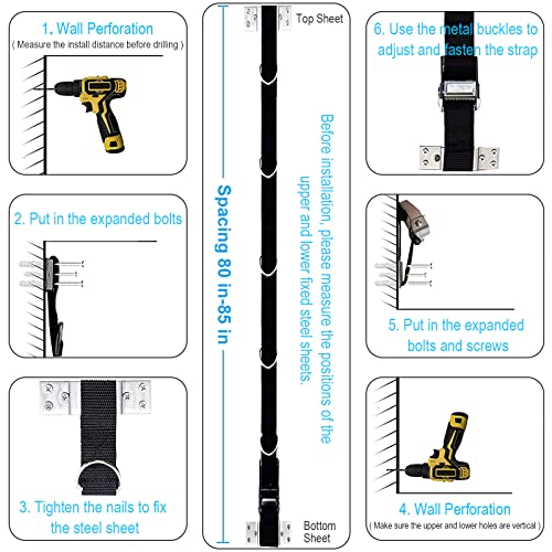 Multi Point Wall Anchor Strap for Resistance Bands Exercises, Door Anchor Strap Loops with 5 Metal D-rings, Wall Anchor Tracks Home Gym Fitness System, Simple & Effective (No Resistance Bands)