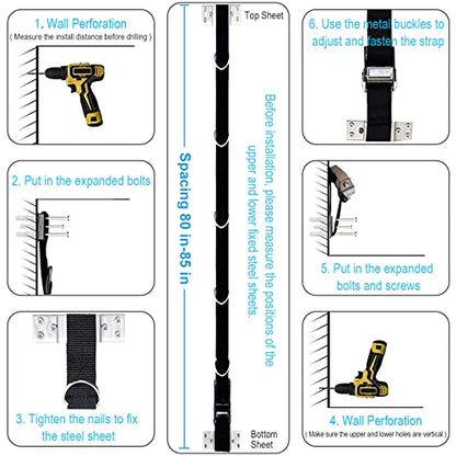 Multi Point Wall Anchor Strap for Resistance Bands Exercises, Door Anchor Strap Loops with 5 Metal D-rings, Wall Anchor Tracks Home Gym Fitness System, Simple & Effective (No Resistance Bands)