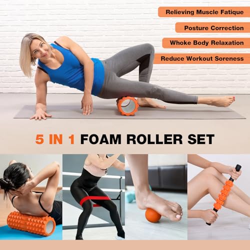 RedSwing 5-in-1 Foam Roller Set - High Density Deep Tissue Massage Roller with Ball, Band & Bag for Full Body Muscle Recovery and Pain Relief