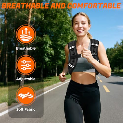 Weighted Vest for Woman Man 5lb/6lb/8lb/11lb/12lb/13lb/15lb/20lb/25lb/30lb Weighted Vest for Walking, Strength Training Weight Vest with Adjustable Buckle Detachable Phone Pouch for Running Workout