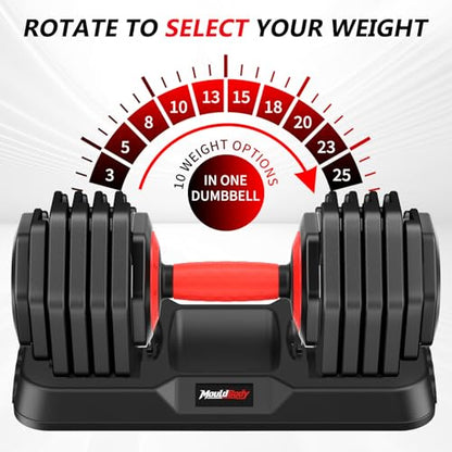 Adjustable Dumbbell Set Pair 25 lb or 50 lb, Adjustable Dumbbells 10-in-1 Free Weight Set, 1-Second Dial Weight Adjustment,Space-Saving Design with Storage Base, Home Gym Strength Training Equipment