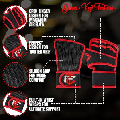 Weight Lifting Gloves with Wrist Wrap Support for Men & Women, Workout Gloves for Gym Training, Full Palm Protection, Anti-Slip Grip, Fitness Gloves for Weightlifting, Pull Ups & Strength Training - size: X-Large