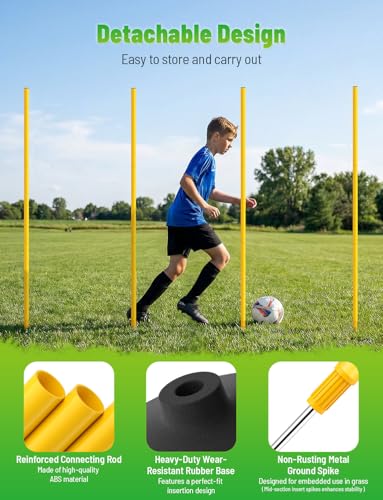 GHB Agility Poles 4 Pack 50" Sports Soccer Training Poles,Detachable Speed Training Equipment Football Accessories 2 in 1 Design Rubber Base and Spike