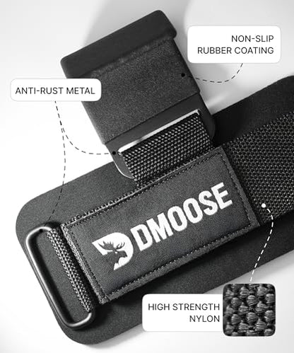 DMoose Fitness Weight Lifting Hooks (Pair) for Deadlifts, Pull Ups, Rows & Shrugs - Anti-Rip Nylon Strap Hand Grips with Thick Wrist Padding - Heavy Duty Wrist Straps for Weightlifting & Gym Workouts - color: Black