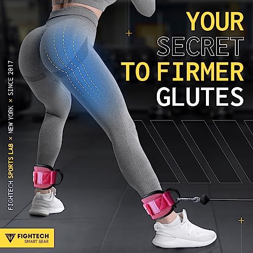FIGHTECH Ankle Straps Cable Machine Attachment for Gym - Cable Kickback Ankle Straps - Padded Ankle Cuffs for Glute Kickbacks and Leg Workouts - color: Classic Pink