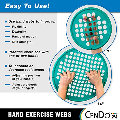 CanDo Hand Exercise Webs for Physical Therapy, Grip Strengthening, and Hand, Finger, Wrist Resistance Workouts, Portable Size, Low Powder, 14" Diameter, Blue: Heavy