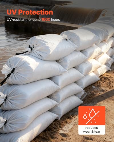 VEVOR Heavy Duty Sand Bags, 50Pack 14" x 26", Empty Sandbags for Flooding with Tie Strings, Woven Polypropylene Sand Bag with 1600 Hours of UV Protection, 50Lbs Capacity - size: 50 PACK