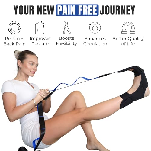 Stretch Strap with Loops Physical Therapy - Full Body Exercise Straps for Stretching with Detachable Foot - Leg & Calf Stretcher for Plantar Fasciitis, Physical Therapy, Pain Relief, and Flexibility