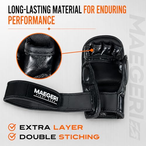 Hybrid MMA Sparring Gloves – Open Palm 7oz Training Gloves with 18” Wrist Wrap for Grappling, Bag Work & Sparring – MMA Gloves for Men & Women - size: Large-X-Large