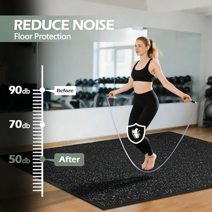Interlocking Rubber Gym Mats 24 Sq Ft Heavy Duty Exercise Flooring for Home Gym, Weightlifting, Yoga, Playroom - Dual-Layer Non-Slip Noise Reducing Floor Protection Tiles - size: 24 Sq Ft (6 Tiles)