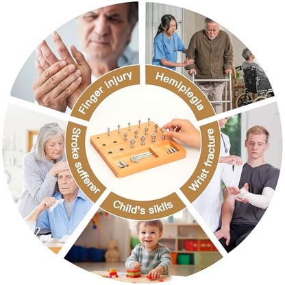 Wooden Pegboard for Finger Dexterity, Finger Strength Trainer for Hand Grip Strengthener Targeted Strength, Relief & Recovery– for Men, Women, and Seniors