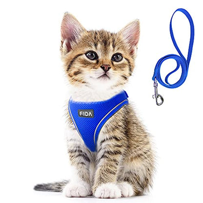 Fida Comfy Dog Harness with Leash, Cat Vest Harness Escape Proof, Breathable Lightweight Soft Mesh, Adjustable Reflective Step-in Harness for Puppy Toy Breeds & Extra-Small Pet (XXS, Blue) - color: Blue, size: XXS (Neck:11.4"-12.2"; Girth:12.6"-14.2")