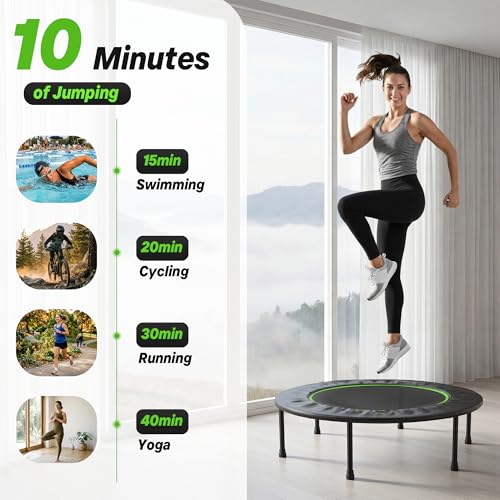 Steelite 40" Foldable Mini Fitness Trampoline, 10MM Thickened Bungee Rebounder Trampoline for Adults, 330LBS Capacity - Quiet & Stable, Indoor Outdoor Jumping Exercise Equipment