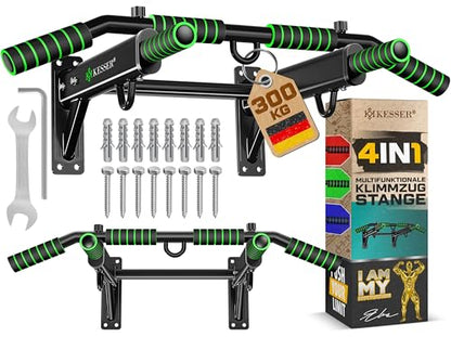 KESSER® 4-in-1 pull-up bar for wall mounting, non-slip handles, additional function for rope rings and punching bags with different grip positions, safe and stable, pull-up bar for home