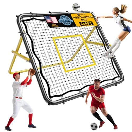 Adjustable Volleyball Rebounder Net 7x4FT/4x4FT– Bounce Back Practice Equipment for Volleyball Spike, Serving Trainer for Lacrosse Training, Ideal for Outdoor Indoor and Backyard Training - size: 4FTx4FT