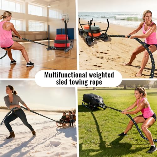 Weight Sled Pulling Rope 15FT/20FT/30FT/40FT/50FT, Trainer Physical Training Strength Rope for Workout Sled,Tire Pulling Workout,Football Exercise Equipment for Men and Women - size: 50FT