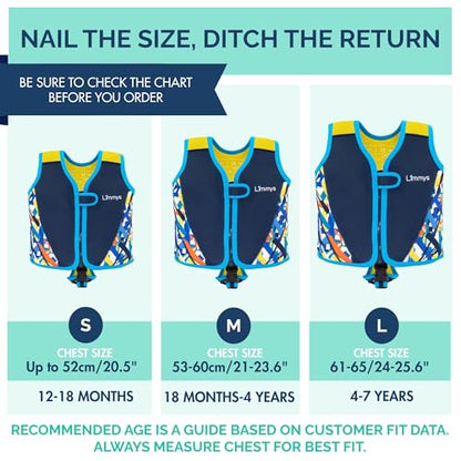 Limmys Swim Vest for Toddlers & Kids - Adjustable Buoyancy Swimming Aid, CE Safety Certified, Award-Winning Parent-Approved Design, Soft Neoprene Comfort, Secure Durable Design, Carry Bag Included