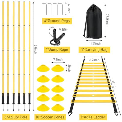Soccer Training Equipment,Agility Speed Training Set, 20ft Agility Ladder - color: yellow