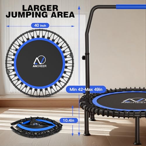 ANCHEER Trampoline, 40" Mini Rebounder Trampoline for Adults/Kids with 4 Level Adjustable Foam Handle,Bungees Fitness Trampoline Indoor/Outdoor, 400LBS Exercise Trampoline for Home, Garden, and Gym