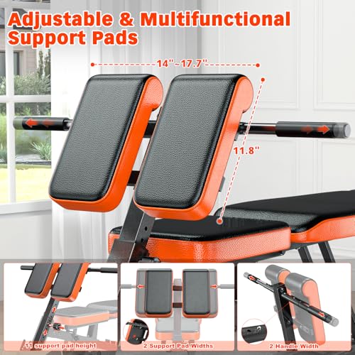 XDDIAS Roman Chair, Adjustable Weight Bench Back Extension Machine for Home Gym, 1000LBS All-in-One Sit Up Bench with Dumbbell Rack, Incline, Decline, and Flat Bench for Hyperextension, Core, Glute