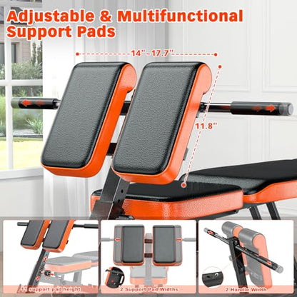XDDIAS Roman Chair, Adjustable Weight Bench Back Extension Machine for Home Gym, 1000LBS All-in-One Sit Up Bench with Dumbbell Rack, Incline, Decline, and Flat Bench for Hyperextension, Core, Glute