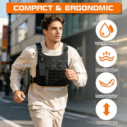 KINGSLONG Running Chest Pack, EDC Travel Pack for Hiking (B-Black)