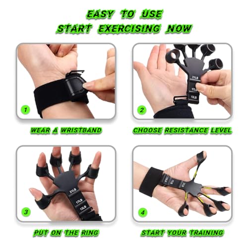 Finger Stretcher & Hand Strengthener - 2Pcs Adjustable Finger Resistance Bands for Guitarists, Climbers, Typists, Gamers, Forearm & Hand Strength Training Wrist Exerciser (Black+Grey)