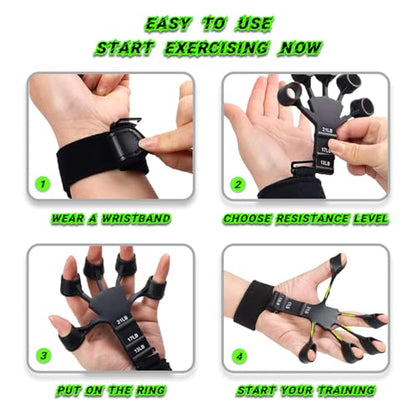Finger Stretcher & Hand Strengthener - 2Pcs Adjustable Finger Resistance Bands for Guitarists, Climbers, Typists, Gamers, Forearm & Hand Strength Training Wrist Exerciser (Black+Grey)