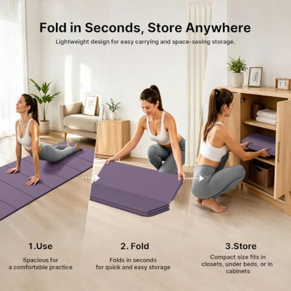 Yoga Mat Thick 10mm, Foldable Yoga Mat 75 x 26 x 0.4 Inches - color: Purple