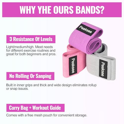 Resistance Bands for Legs & Hip 3 Levels Workout Bands for Women and Men, Booty Bands for Home Fitness, Yoga, Pilates Non Slip Fabric Band Set with