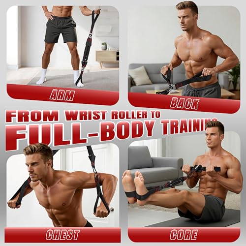 Forearm Strengthener & Wrist Roller, No Weights Needed Forearm Trainer with 3 Adjustable Resistance Bands (55/65/75 lbs), 2-in-1 Handle & Door Anchor for Arm Workout, Grip Strength & Muscle Building