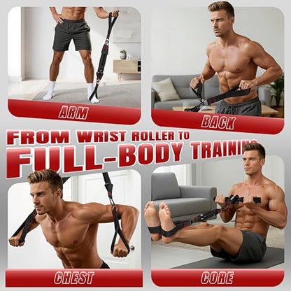Forearm Strengthener & Wrist Roller, No Weights Needed Forearm Trainer with 3 Adjustable Resistance Bands (55/65/75 lbs), 2-in-1 Handle & Door Anchor for Arm Workout, Grip Strength & Muscle Building
