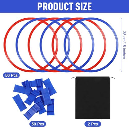 Shappy 50 Pcs Agility Rings with Storage Bags 15 Inch Agility Exercise Rings Training Hoops Plastic Speed Jumping Hoops for Gymnastics Sports Soccer Football Practice Games - color: Red, Blue