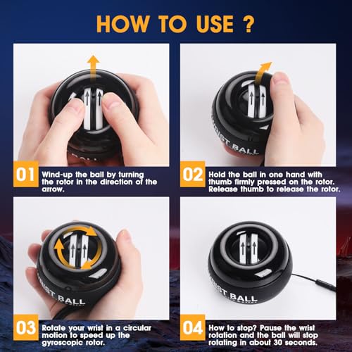 JIN BD Auto-Start Wrist Ball, Upgraded Gyroscopic Forearm Exerciser and Grip Trainer for Hand, Finger & Arm Strength Training, Wrist Strengthener with Storage Bag for Home Gym & Sports Fitness