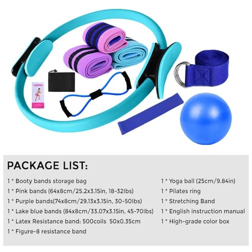 Pilates Essentials Kit for Women, 2025 New Better Me Pilates Kit, Pilates Rings Booty Bands, Yoga Sets for Women, Hip Exercise Band Yoga Ball 25cm Figure 8 Resistance Band