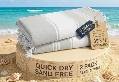 LANE LINEN Extra Large Beach Towels 2 Pack, Oversized 39"x71", Soft - Grey - color: 08: Grey, size: Pack of 2