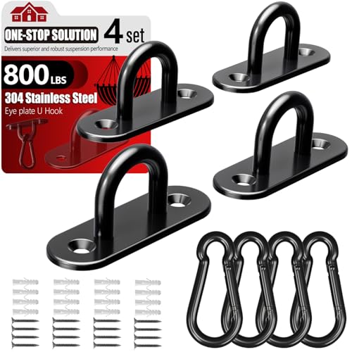 sprookber 304 Stainless Steel Pad Eye Snap Hook, M6 Ceiling Hook 800Lb,8Pcs - size: 2.3 inch, style: Black Oval