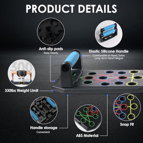 Push Up Board with Resistance Bands, Foldable Push Up Bar with Counter/Timer, Multi-function Push-Up Stand Home Workout Equipment with Handles for Fitness Burn Fat Chest Strength Training