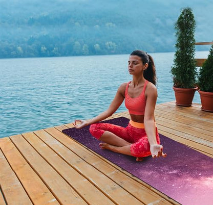 nuveti Printed Travel Yoga Mat-1/16 Inch Thick Non Slip Fitness Workout Mat with Carrying Bag, Foldable Lightweight Suede & Natural Rubber Yoga Mat for Yoga Pilates and Fitness 72" L x 24" W x 1.5mm - color: CanLanXingKong