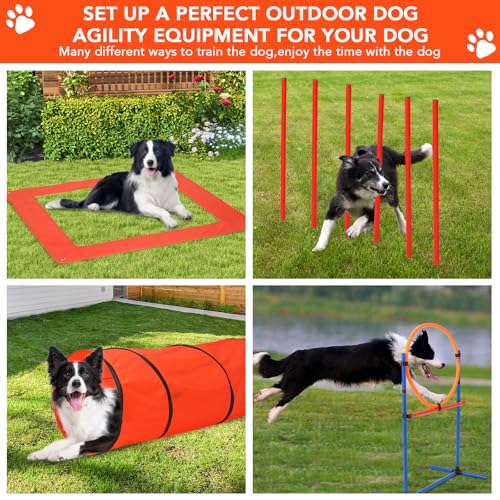 CuisinSmart Dog Agile Course Backyard Set, Dog Obstacle Course Backyard with 2-Set Agility Hurdle,Jump Ring, Tunnel, Pause Box, 8 Weave Poles, Toy Balls & Portable Storage Bags,Dog Agility Equipment