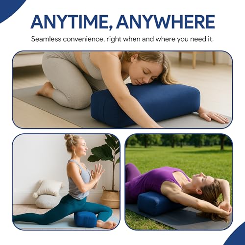 Rectangular Yoga Bolster Pillow for Meditation, Yoga & Back Support – Soft Meditation Cushion with Removable Hand Wash Cotton Cover & Carry Handle (Blue) - color: Blue