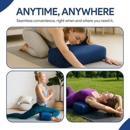 Rectangular Yoga Bolster Pillow for Meditation, Yoga & Back Support – Soft Meditation Cushion with Removable Hand Wash Cotton Cover & Carry Handle (Blue) - color: Blue
