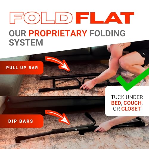 JACKAL Door Pullup Bar and Dip Bar Station - Multi Grip, Removable Dip Bars, Rigid NO WOBBLE, Easy Folding Storage, No Screws, Dip Station and Pull-up Bar for Doorway, Collapsible Dip Station, No Door Damage, High Weight Capacity, Foldable Bodyweight Work