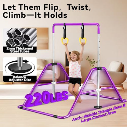 Kids Gymnastics Bar Gymnastic Equipment for Home Adjustable Height Gymnastic Training Bar Gymnastic Stuff for 3-7 Years Old Girls - color: Purple with ring
