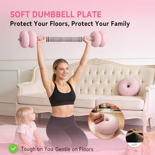 4‑in‑1 Adjustable Weights Set, Dumbbell Barbell & Kettlebell for Home Gym - color: Pink-35 LB